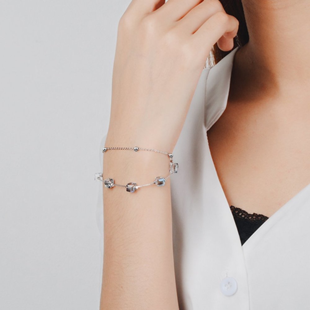 NEW 925 Sterling Silver Crystal Cube Bracelet - Picture 6 of 8